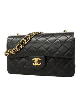 Chanel Shoulder Bag Quilted Lambskin Black Gold